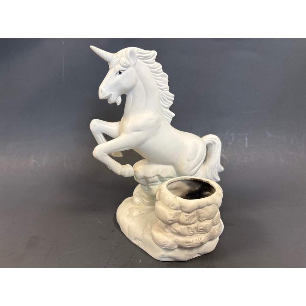 Vintage White Ceramic Rearing Unicorn Figurine with Well Candle Holder Taiwan
